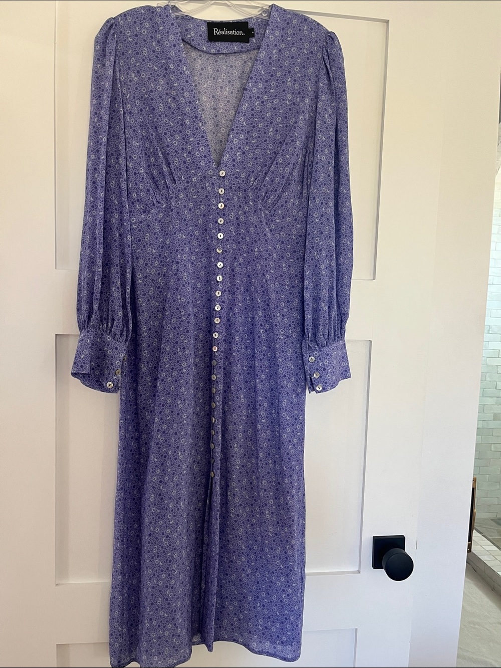 Reformation Lavender-Blue Floral Button Front Midi Dress - Size M - Excellent